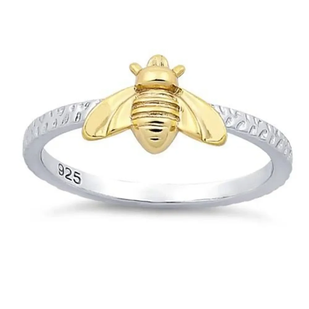 14k Gold Vermeil Bee Two Toned Ring New